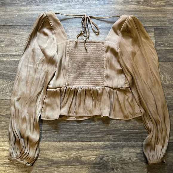 NWOT Joie light brown bustier satin blouse top - Picture 6 of 6